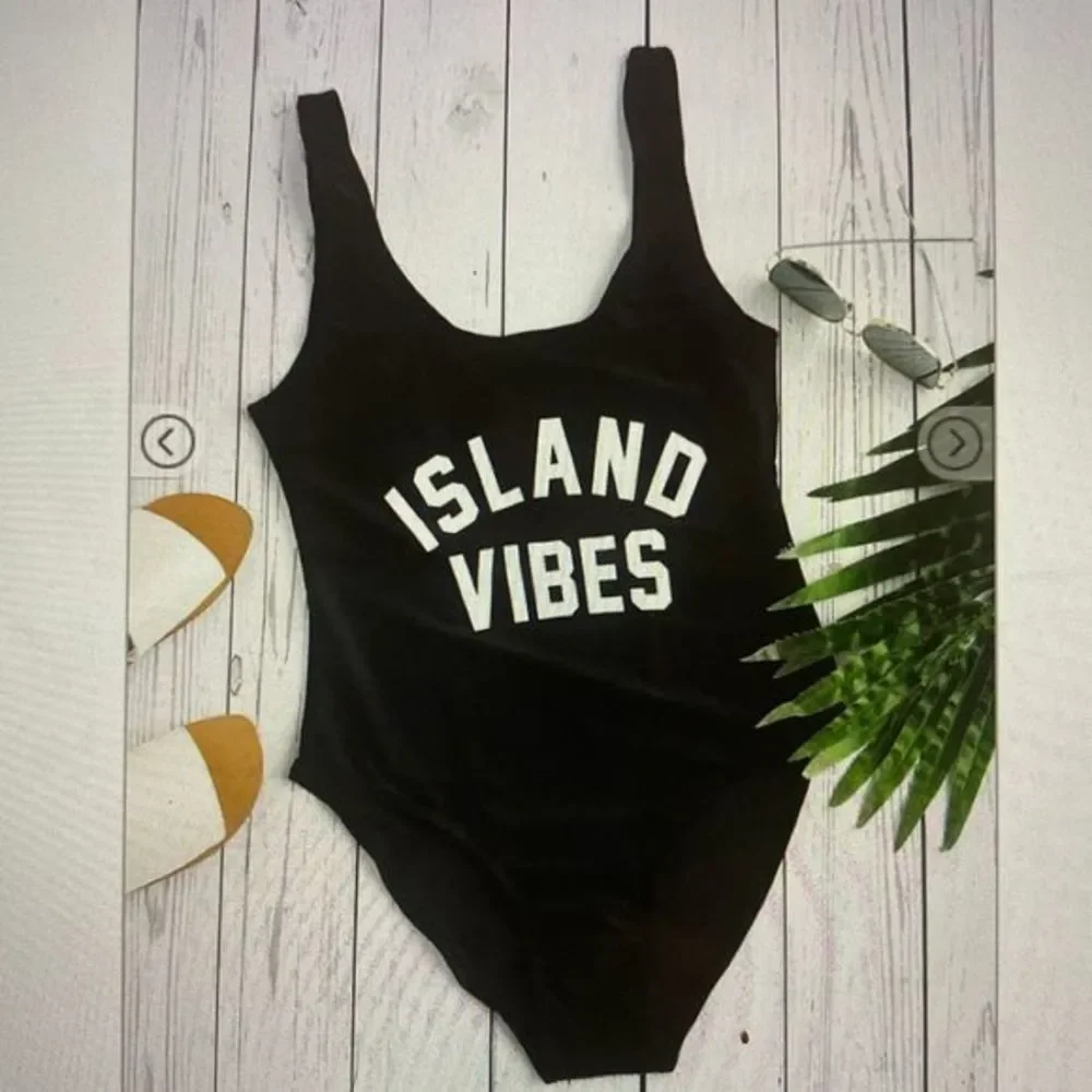 Island Vibes One Piece Bathing Suit Black Sz L